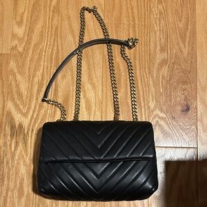 Quince Black Quilted Shoulder Bag with Gold Chain Strap
